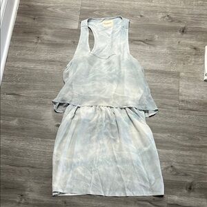 Gypsy 05 Blue & Cream racerback silk tie dye ruffle mini dress M